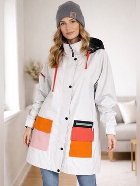 BLÆST Norway TEC Raincoat White Colour Block Hooded Waterproof Jacket |  As New
